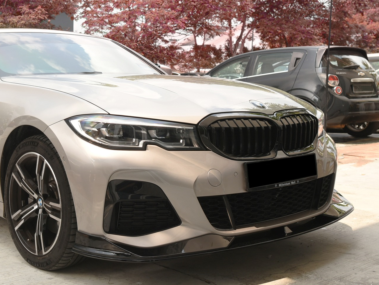 Накладка переднього бампера M-Performance стиль AC Schnitzer для BMW 3 series G20 G21 2017-2022 ABS пластик, колір чорний глянець 2