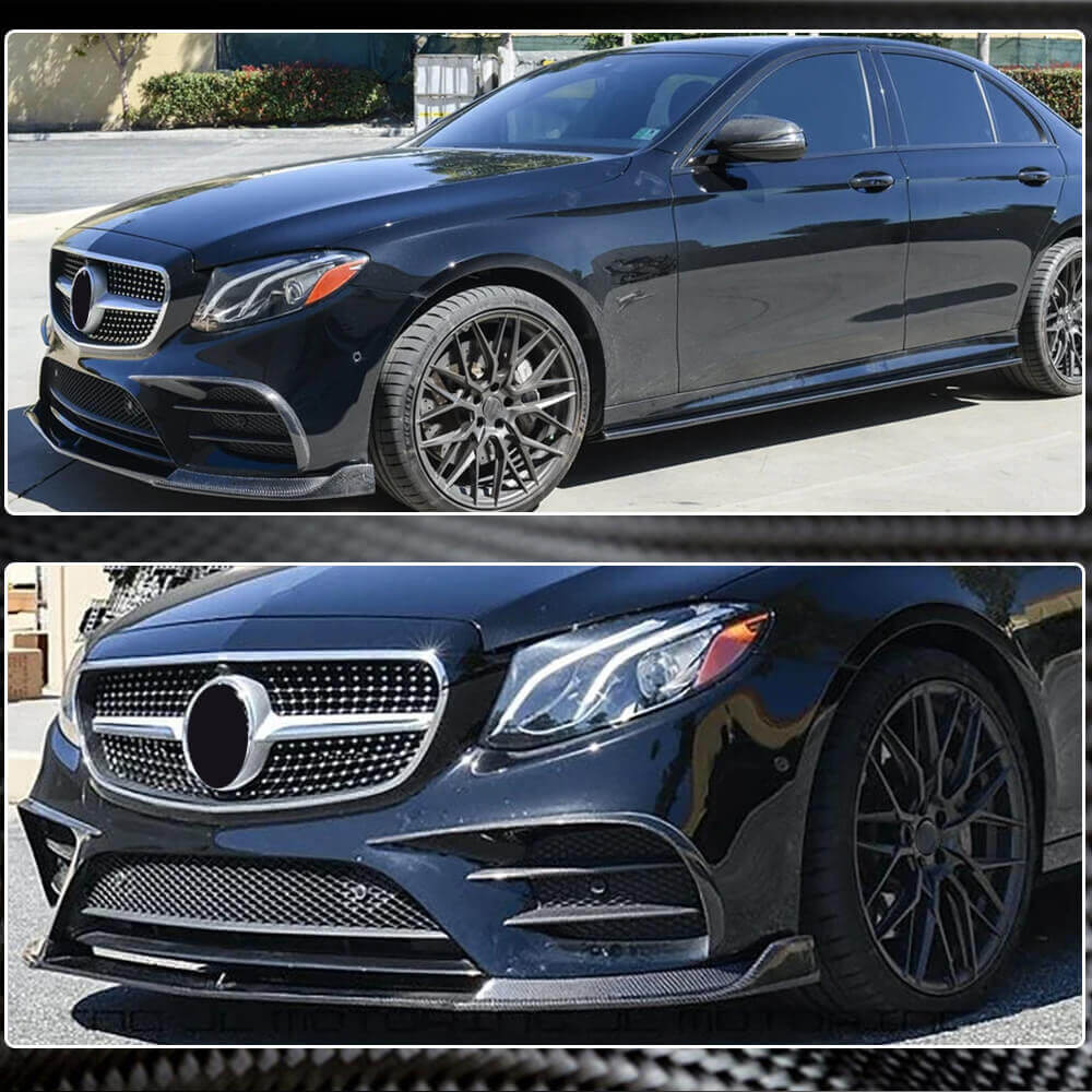 Накладка на передній бампер Lip V1 (для AMG-Line / E43 AMG 2016-2019, Карбон) 3