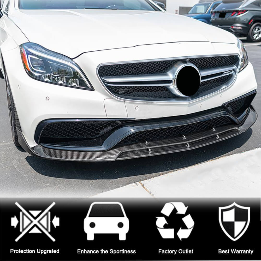 Накладка на передній бампер Lip V1 (для CLS63 AMG SD 2015-2018, Карбон) 4