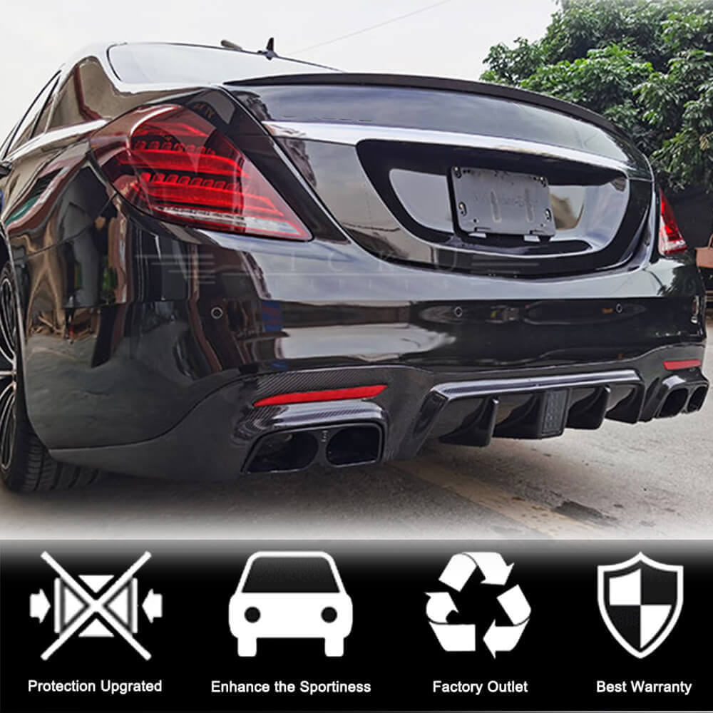 Дифузор заднього бампера з насадками (для S63/S65 AMG 2018-2021, Карбон) 2