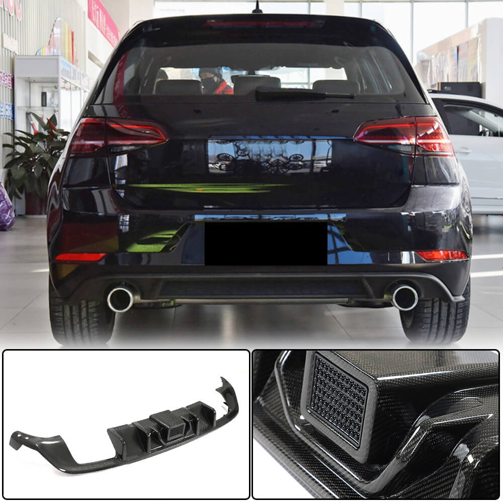 Дифузор заднього бампера (для Base/R/GTI HB 2017-2020, Карбон) 2