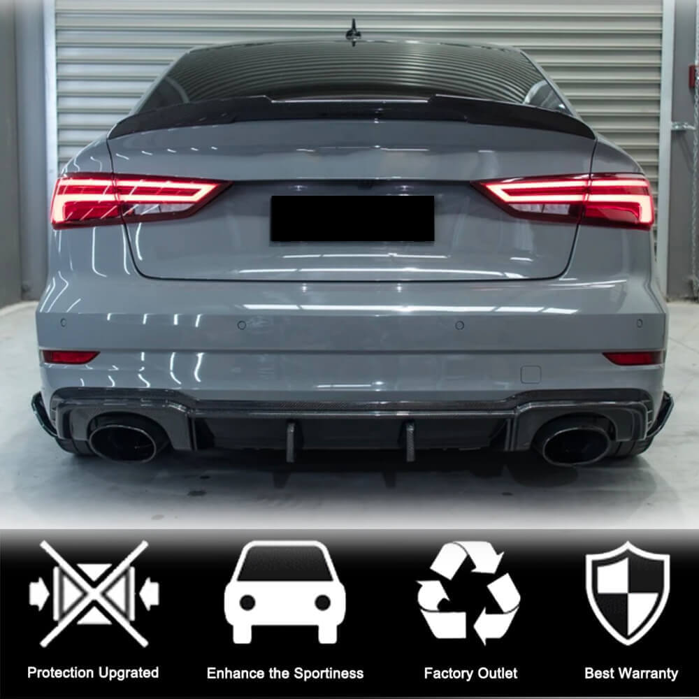 Дифузор заднього бампера V1 (для RS3 Sedan 2017-2019, Карбон) 3