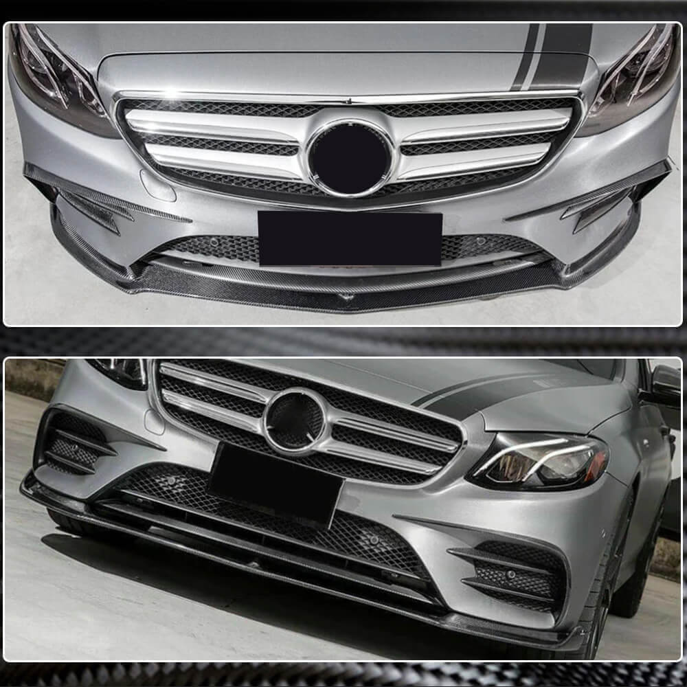 Накладка на передній бампер Lip V1 (для AMG-Line / E43 AMG 2016-2019, Карбон) 4