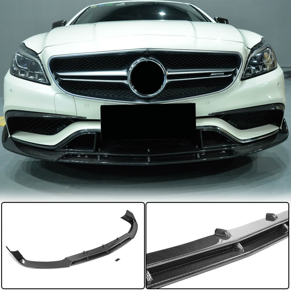 Накладка на передній бампер Lip V1 (для CLS63 AMG SD 2015-2018, Карбон) 2