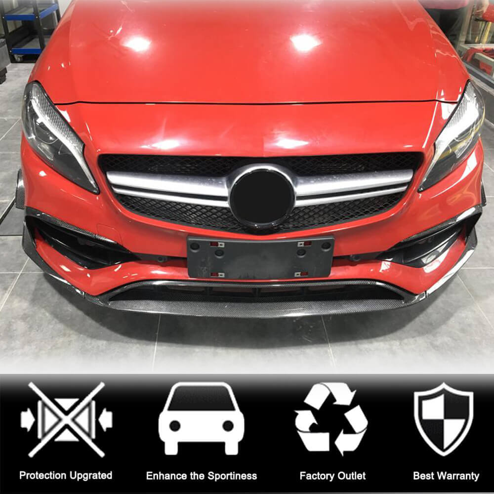 Накладка на передній бампер Lip (для AMG-Line / A45 AMG HB 2016-2018, Карбон) 2