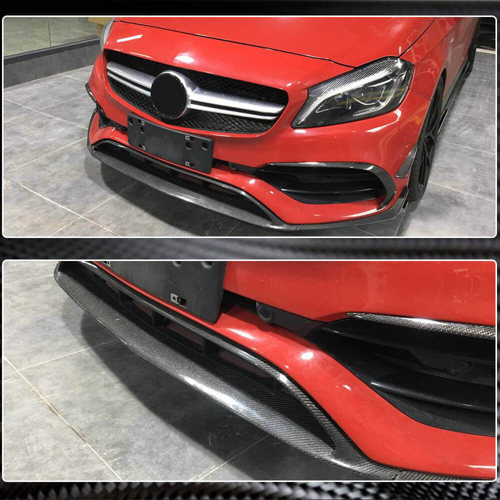 Накладка на передній бампер Lip (для AMG-Line / A45 AMG HB 2016-2018, Карбон) 4