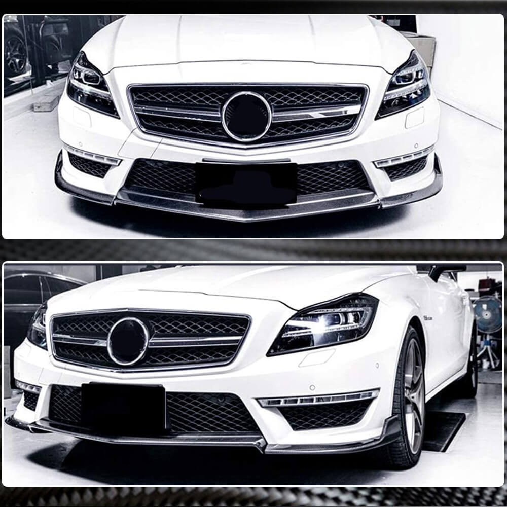 Накладка на передній бампер Lip V1 (для CLS63 AMG SD 2011-2014, Карбон) 3