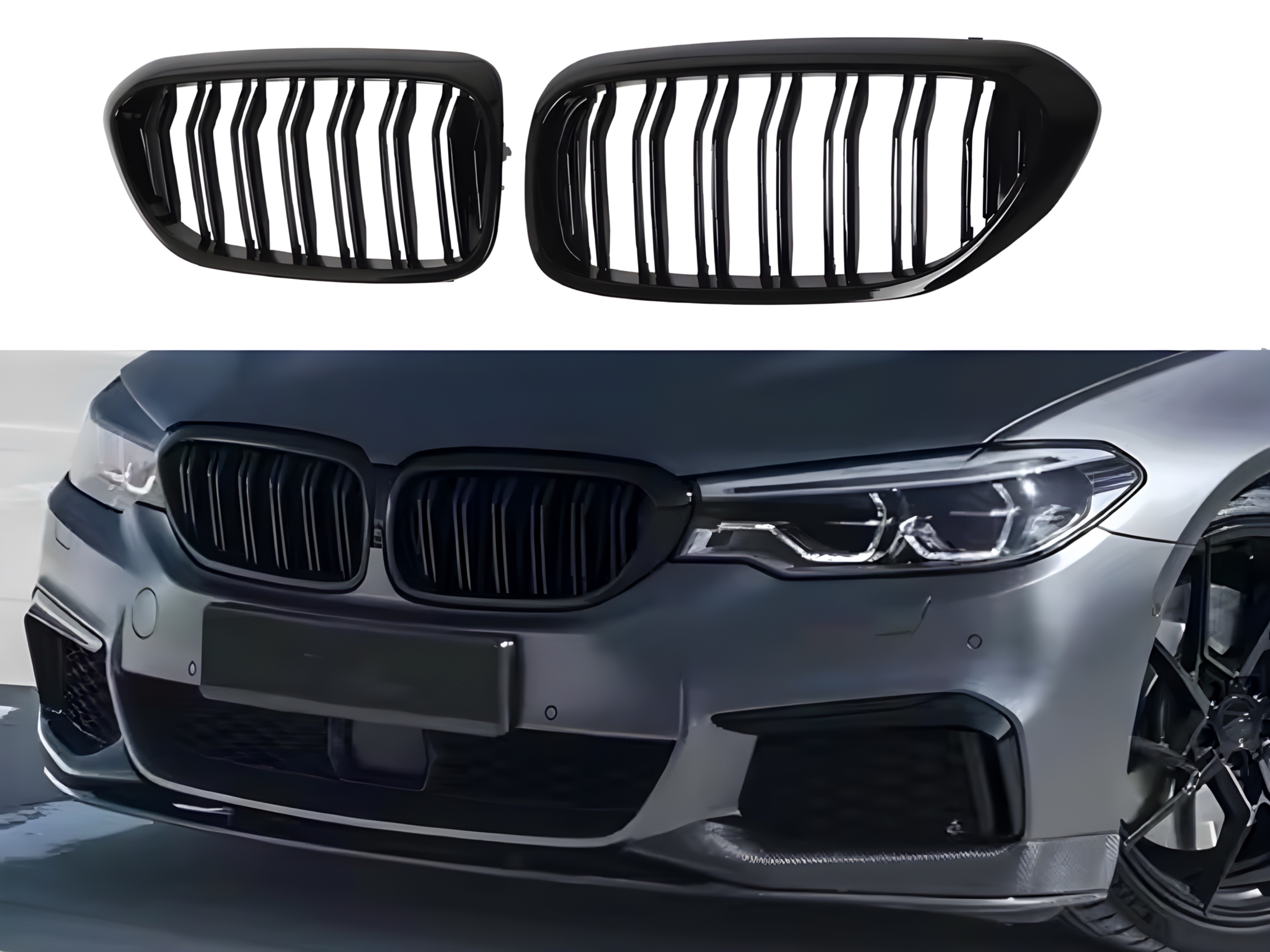 Решітка радіатора ніздрі стиль M5 BMW series G30 / G31 2017-2020 чорний глянець 2шт. 6