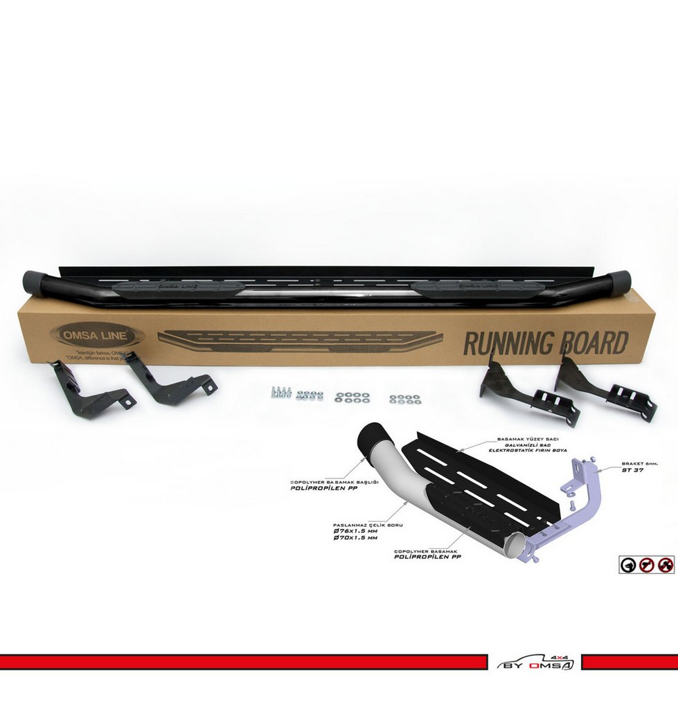 Бокові пороги Almazon Black 76mm (2 шт., метал) 2