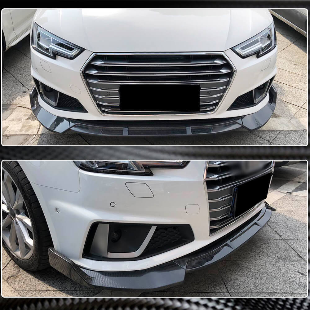 Накладка на передній бампер Lip V1 (для S-Line Sedan 2015-2019, Карбон) 3
