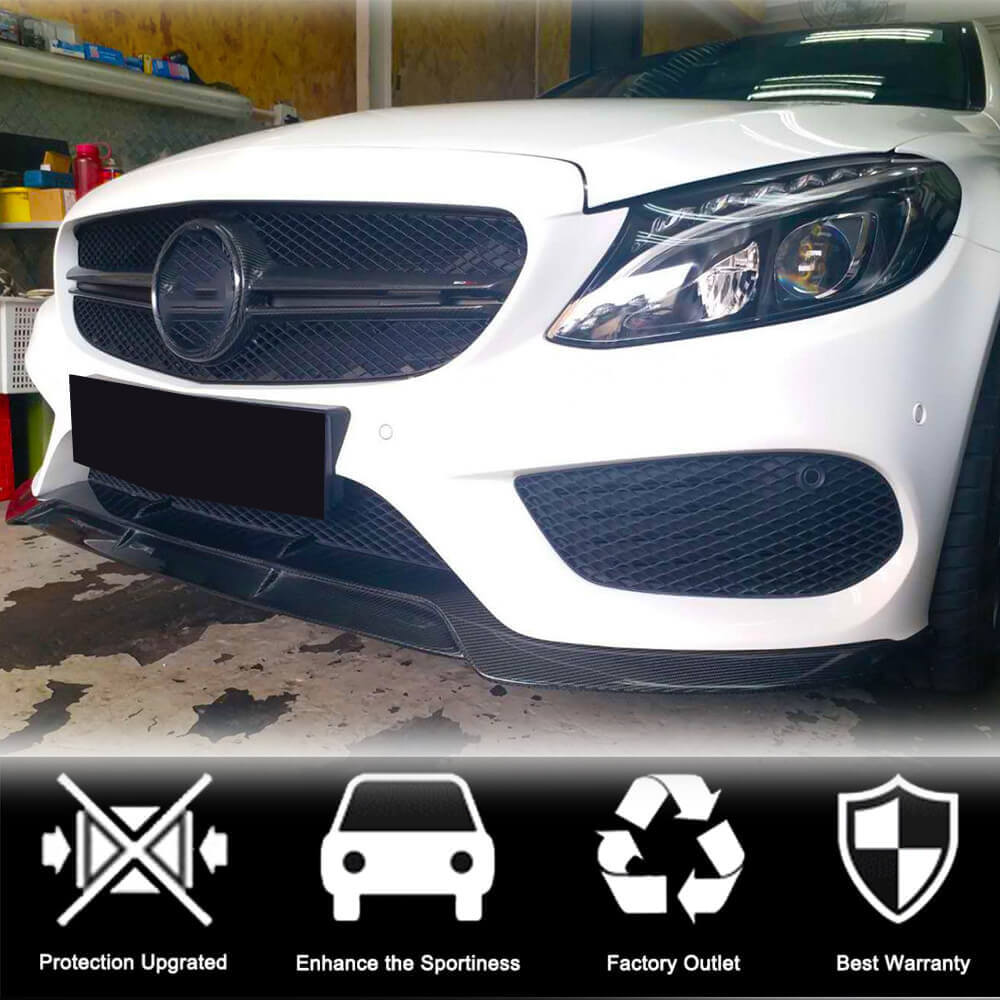 Накладка на передній бампер Lip V1 (для C43 AMG 2015-2019, Карбон) 2
