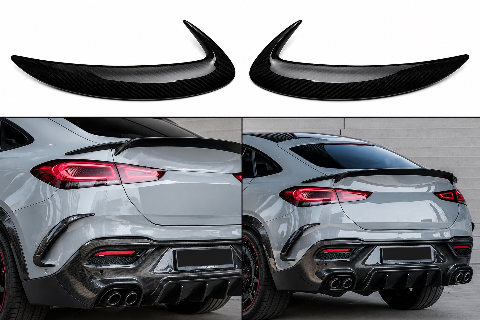Накладки на задній бампер (для GLE 350/GLE450/GLE63 2019-2023, Карбон)