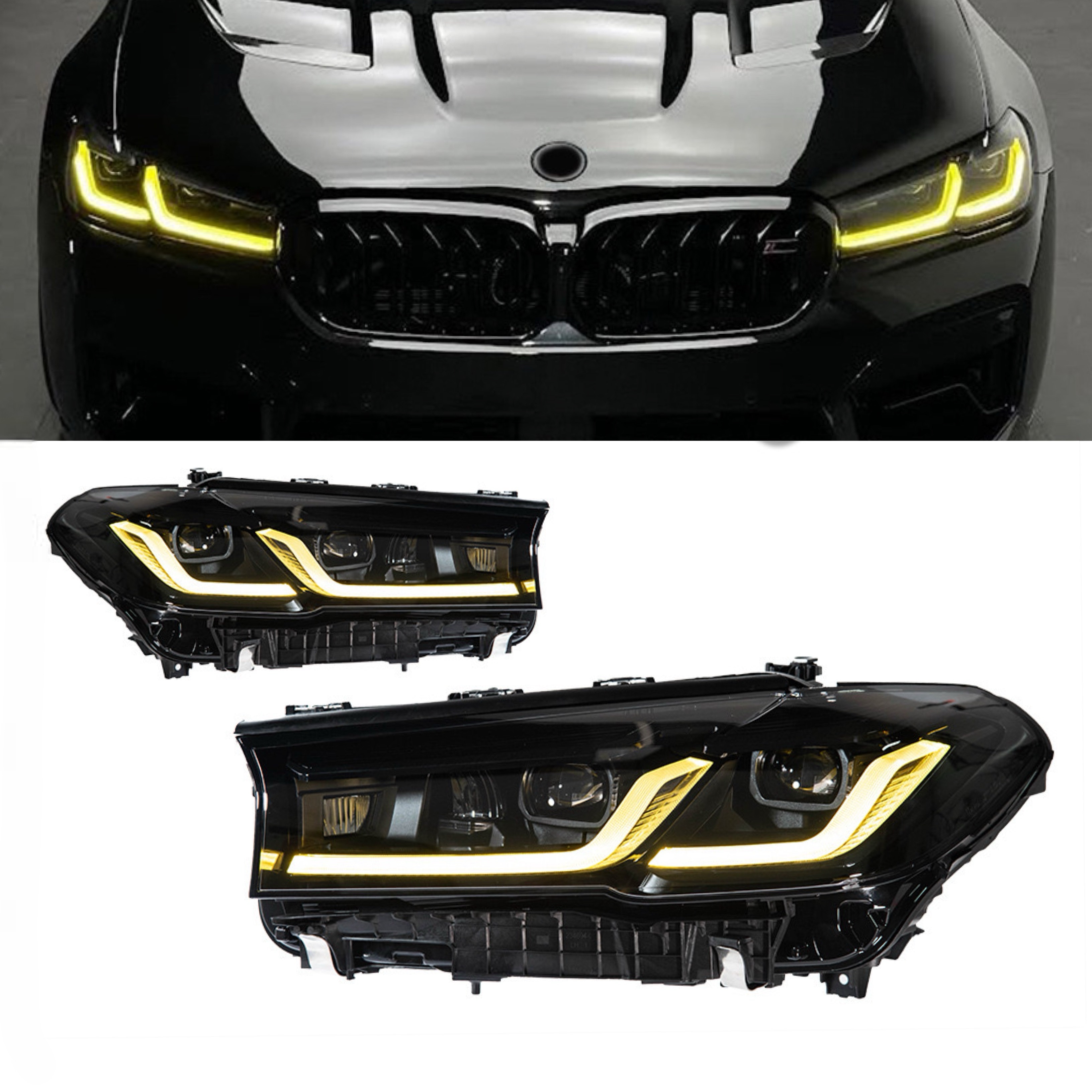 Фари Shadow Line LED LCI 2020+ для BMW G30/G31 2016-2020 2шт. із заміною бампера на 20+, 2 РЕЖИМИ ДХО БІЛІ / ЖОВТІ
