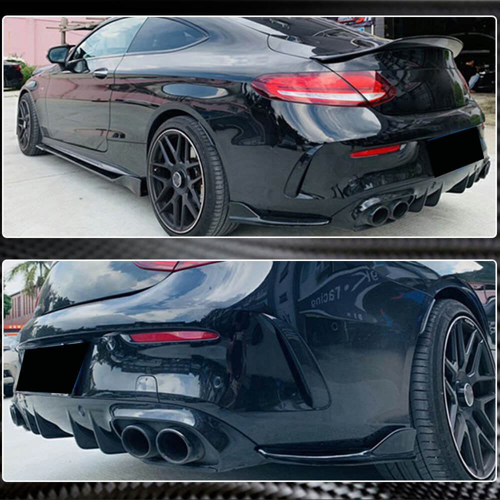 Накладки на задній бампер V2 (для купе/кабріолет AMG-Line / C43 AMG 2015-2019, Карбон) 4