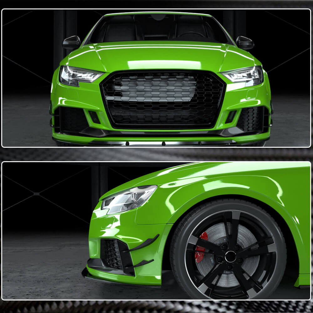 Накладки на передній бампер V2 (для RS3 Sedan 2017-2020, Карбон) 4