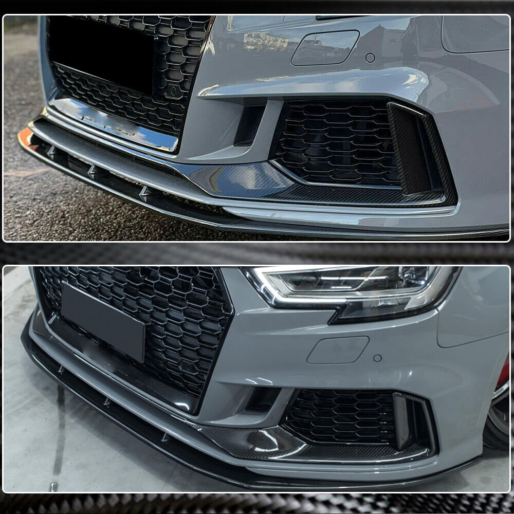Накладки на передній бампер V1 (для RS3 Sedan 2017-2020, Карбон) 4