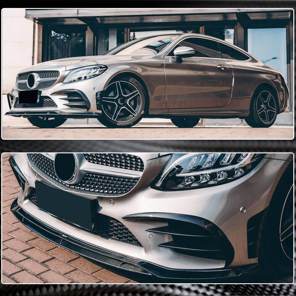 Накладка на передній бампер Lip V1 (для C43 AMG 2019-2021, Карбон) 4