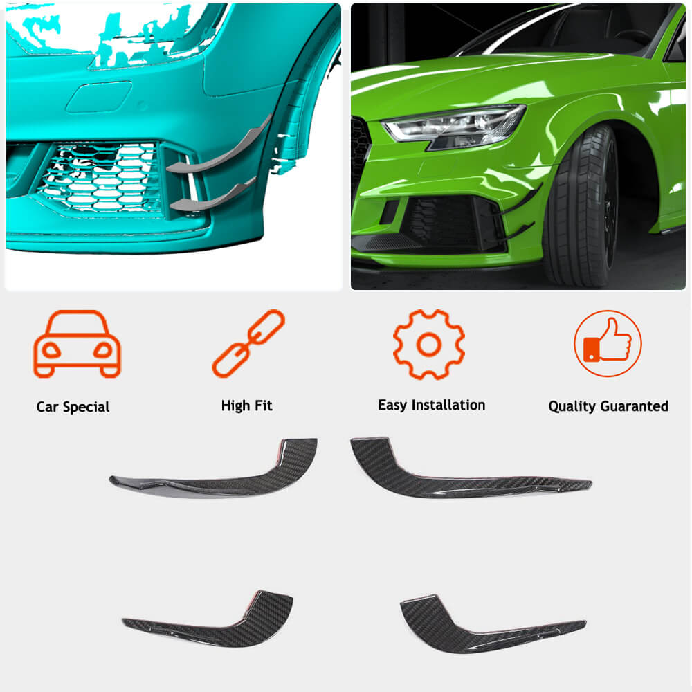 Накладки на передній бампер V2 (для RS3 Sedan 2017-2020, Карбон) 2