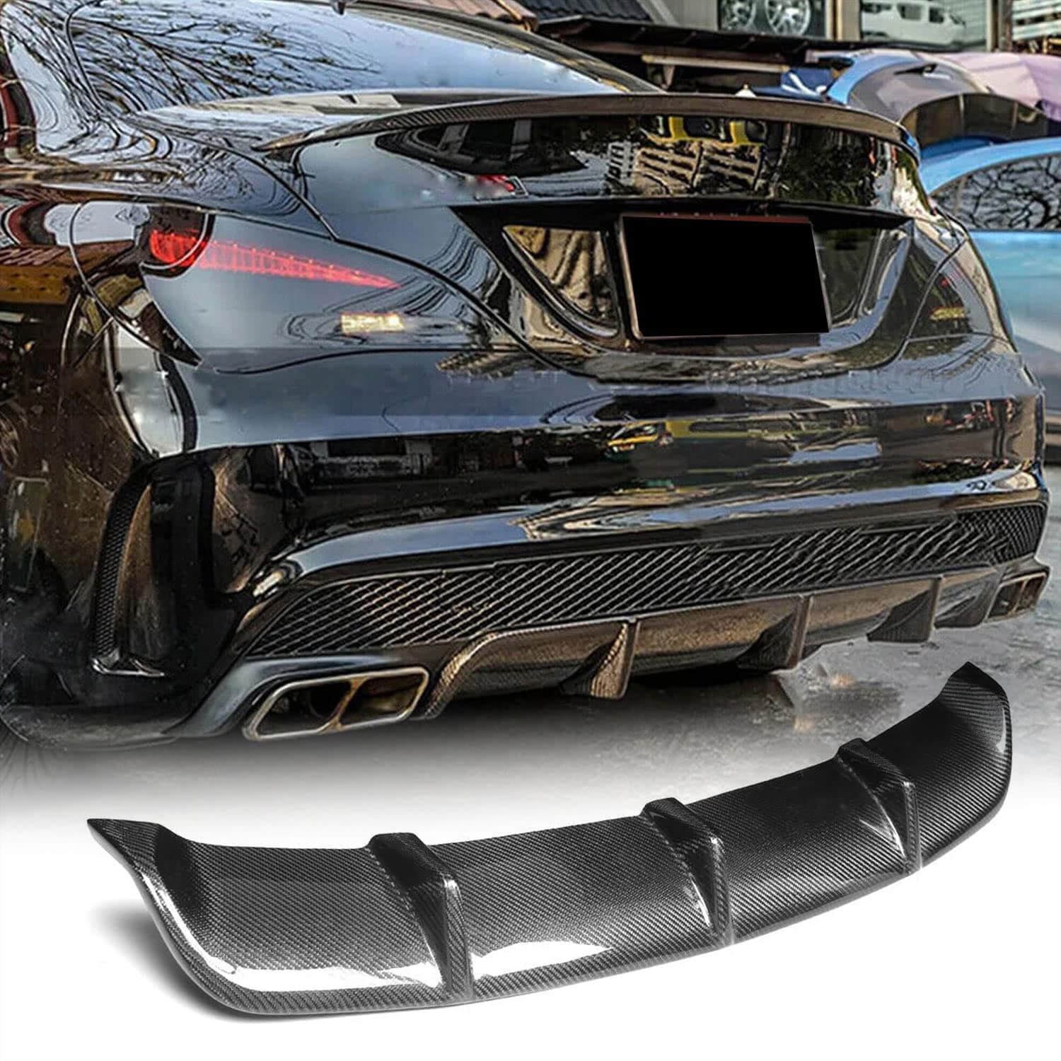 Дифузор заднього бампера V2 (для AMG-Line / CLA45 AMG 2013-2016, Карбон) 2
