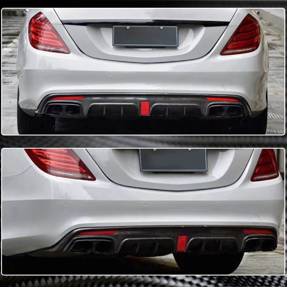 Дифузор заднього бампера з насадками (для S63 AMG 2014-2017, Карбон) 4