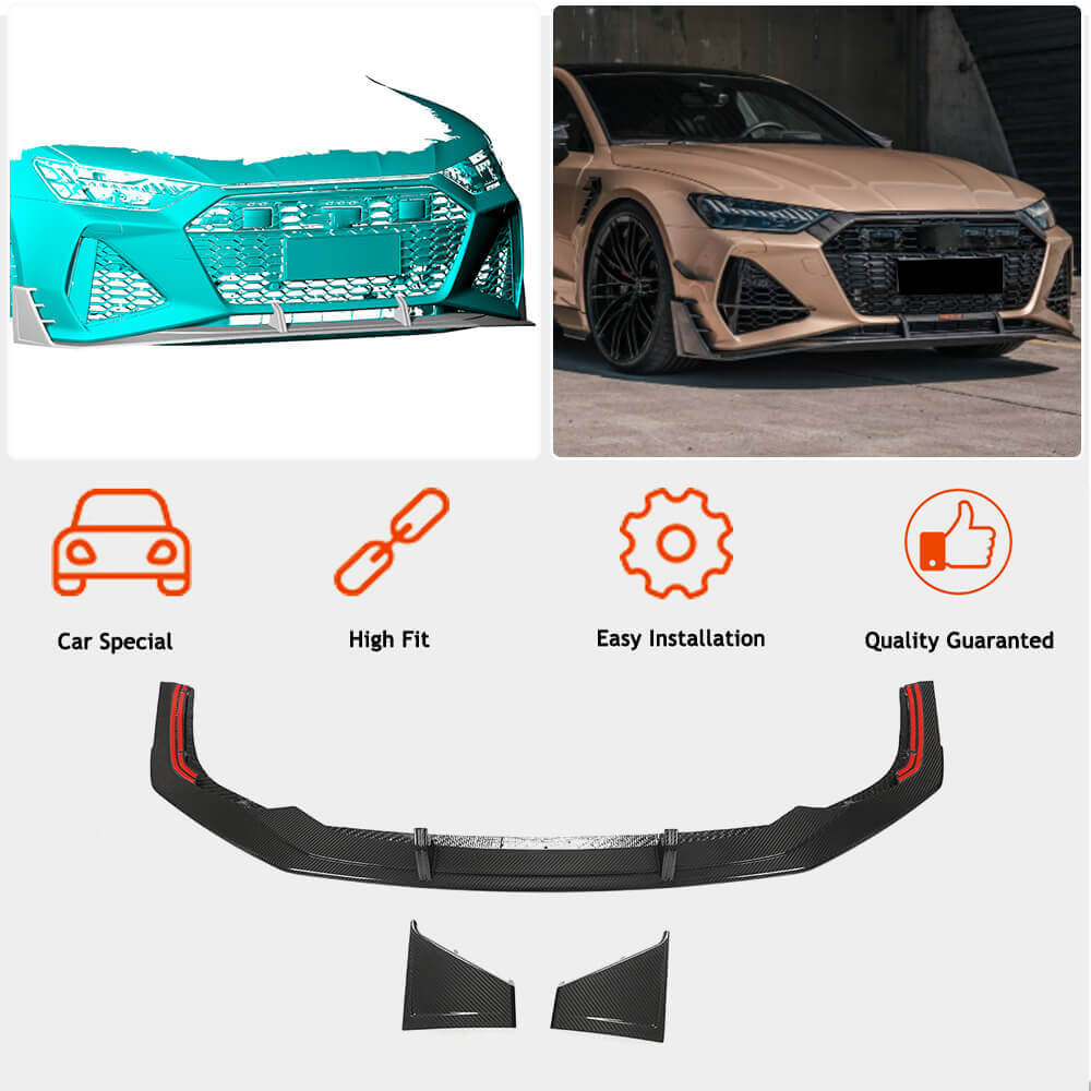 Накладка на передній бампер Lip V1 (для RS7 2018-2022, Сухий карбон) 2