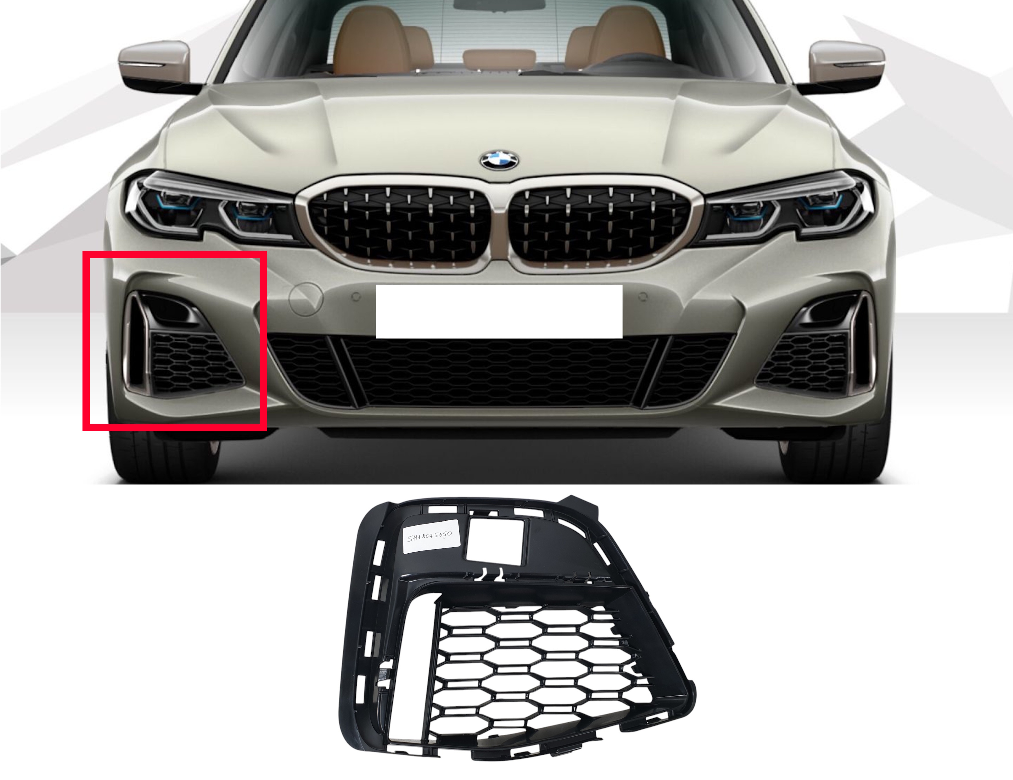 Решітки в бампер Чорний глянець RH (М-пакет) на BMW 3 Series G20 / G21 2018-2022 року