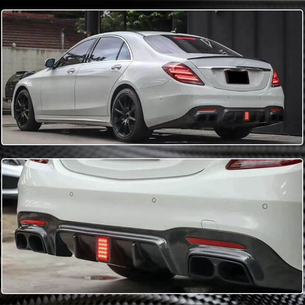 Дифузор заднього бампера з насадками (для S63/S65 AMG 2018-2021, Карбон) 4