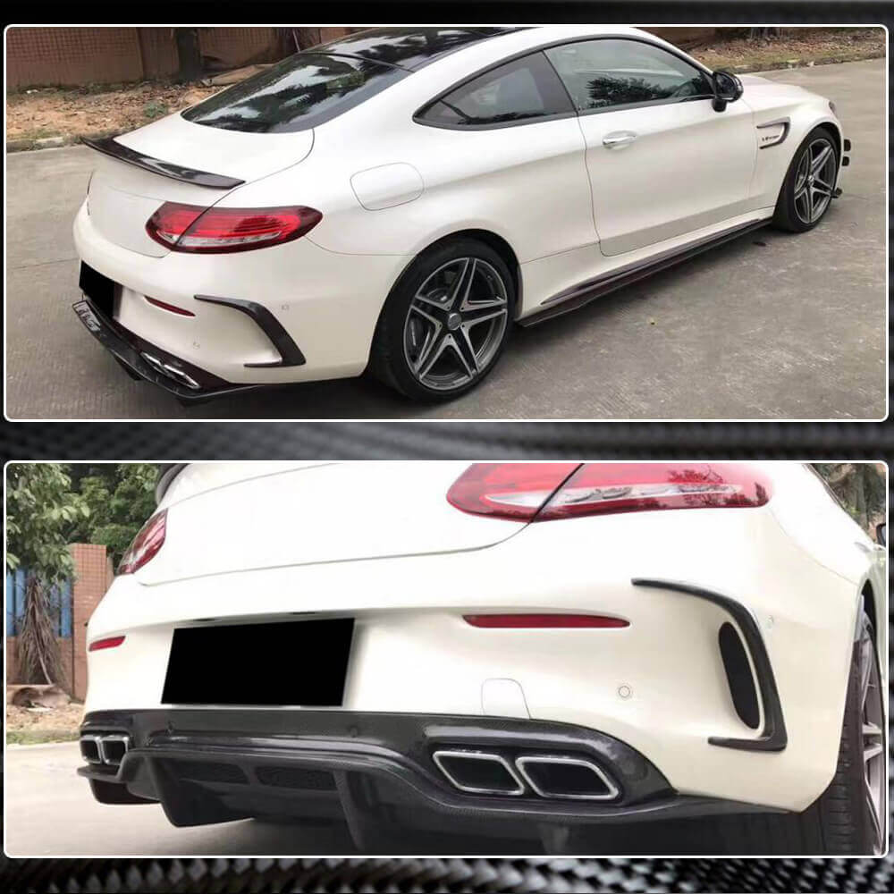 Накладки на задній бампер (для купе/кабріолет C63 AMG 2015-2019, Карбон) 3