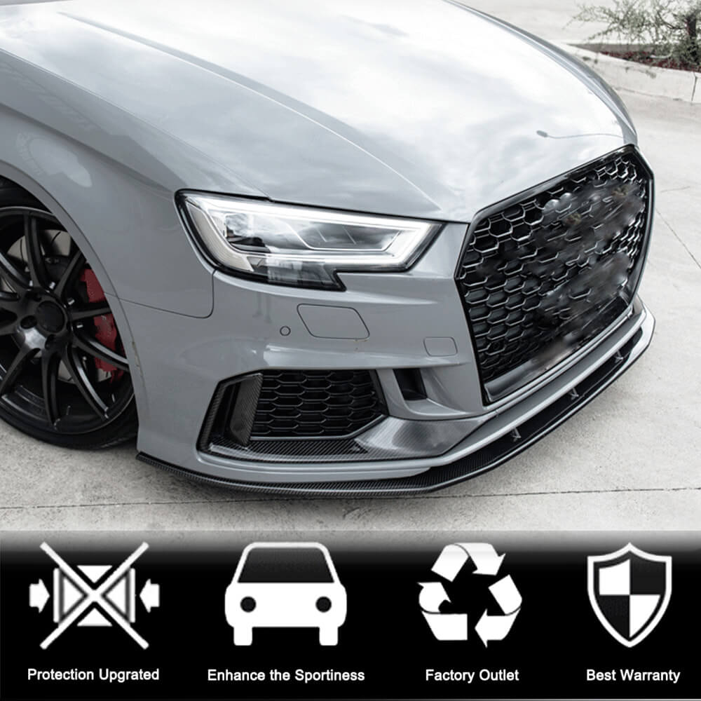 Накладки на передній бампер V1 (для RS3 Sedan 2017-2020, Карбон) 3