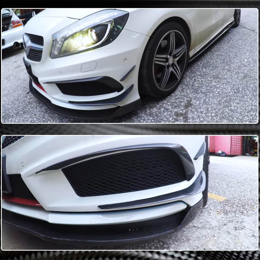 Накладки на передній бампер (для AMG-Line / A45 AMG HB 2013-2015, Карбон) 4