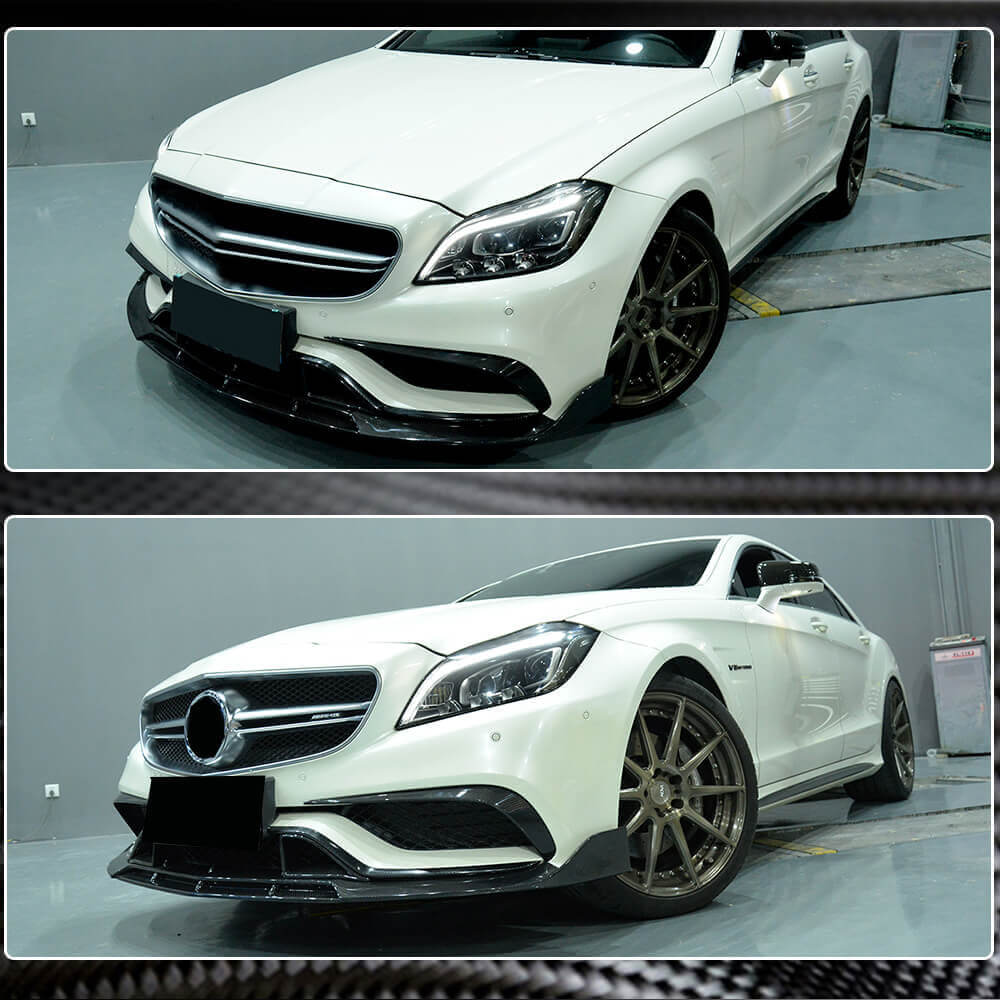 Накладка на передній бампер Lip V1 (для CLS63 AMG SD 2015-2018, Карбон) 5