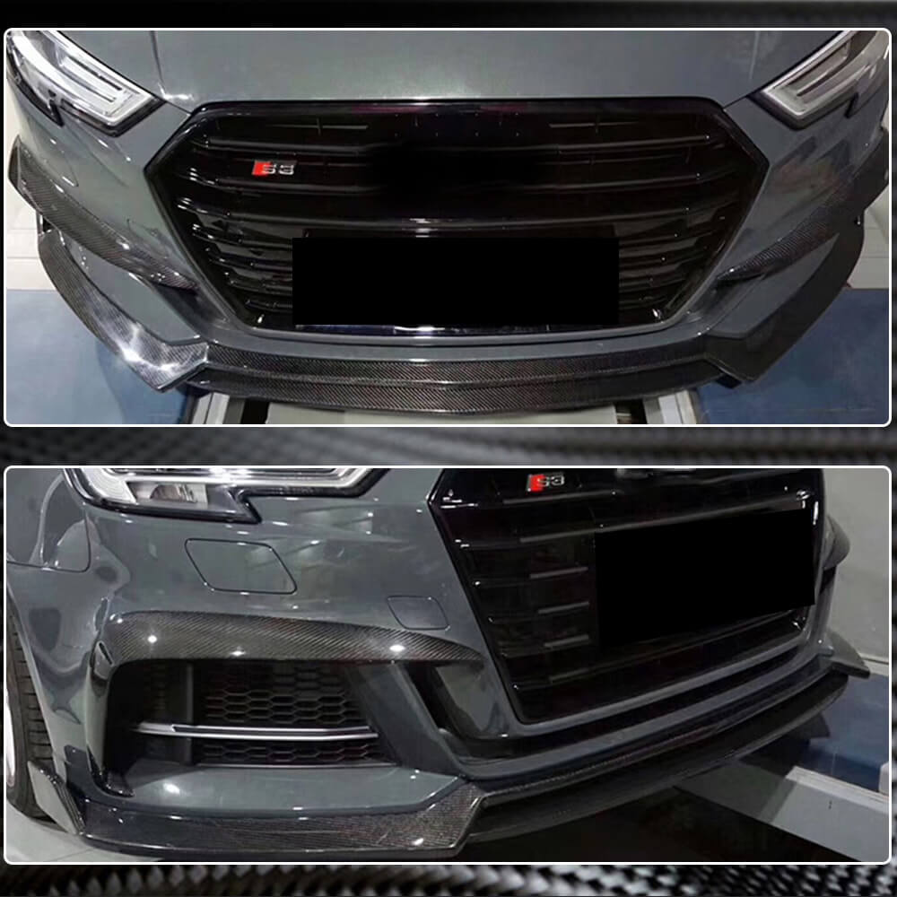 Накладка на передній бампер Lip V4 (для S-Line Sedan 2017-2020, Карбон) 4