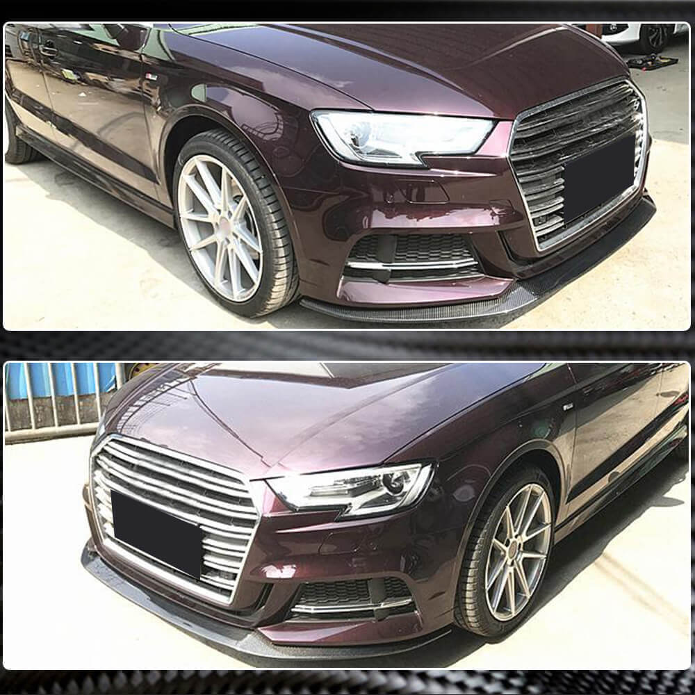 Накладка на передній бампер Lip V3 (для S-Line Sedan 2017-2020, Карбон) 4