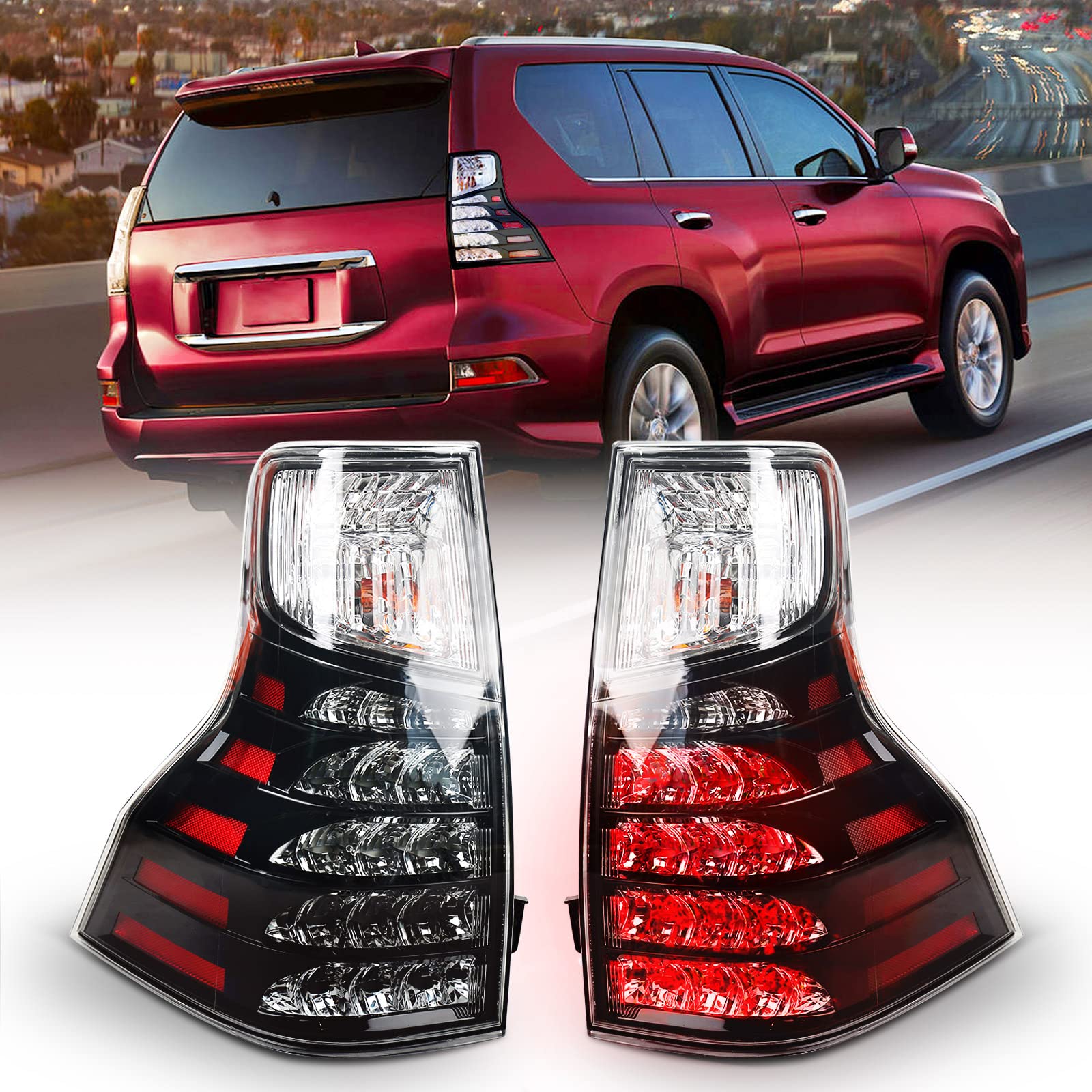 Задні ліхтарі чорно-білі рестайлінг 2020+ для Lexus GX 460 2009-2023 2шт.