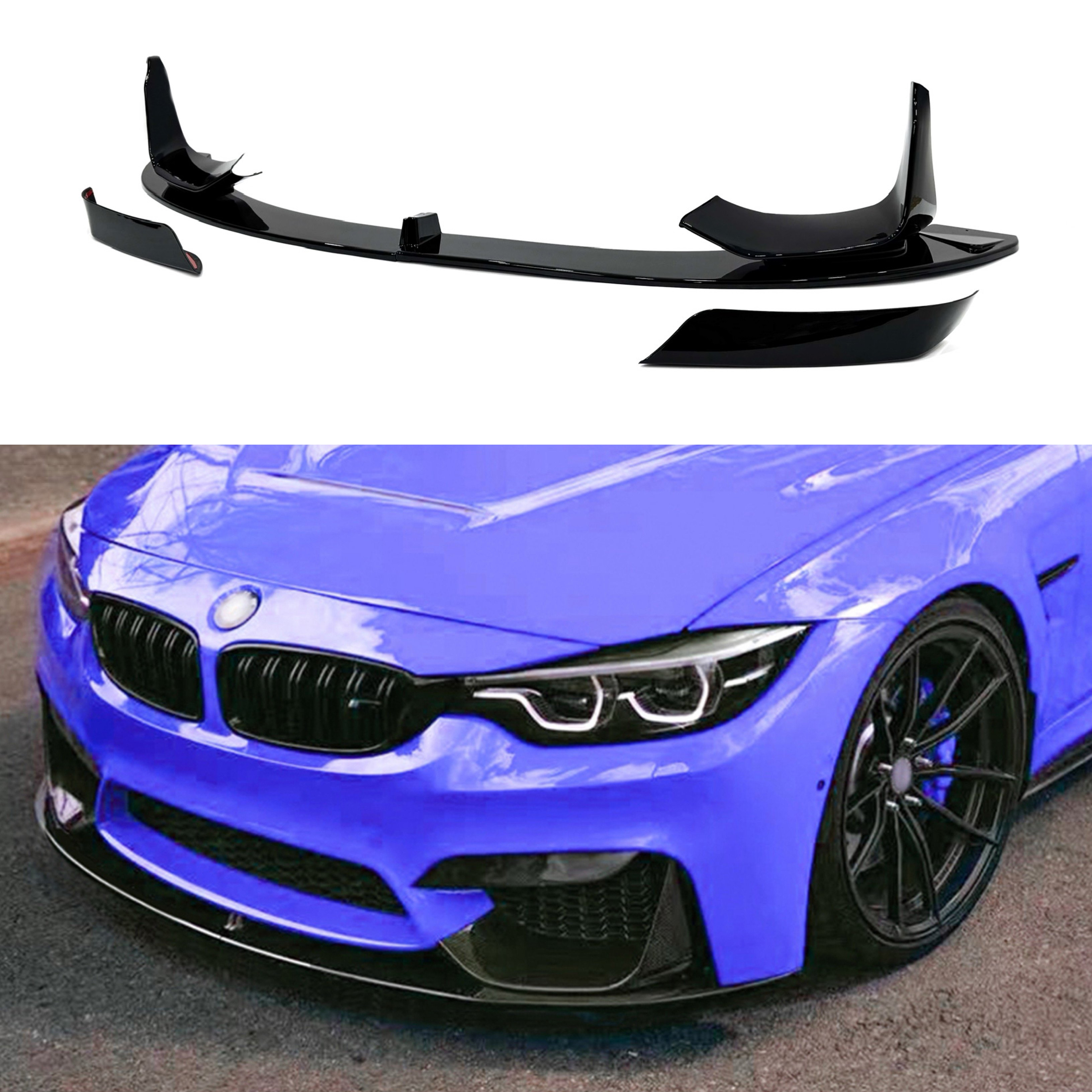 Спідниця переднього бампера BMW M4 F81 F82 F83 абс пластик, чорний глянець 2