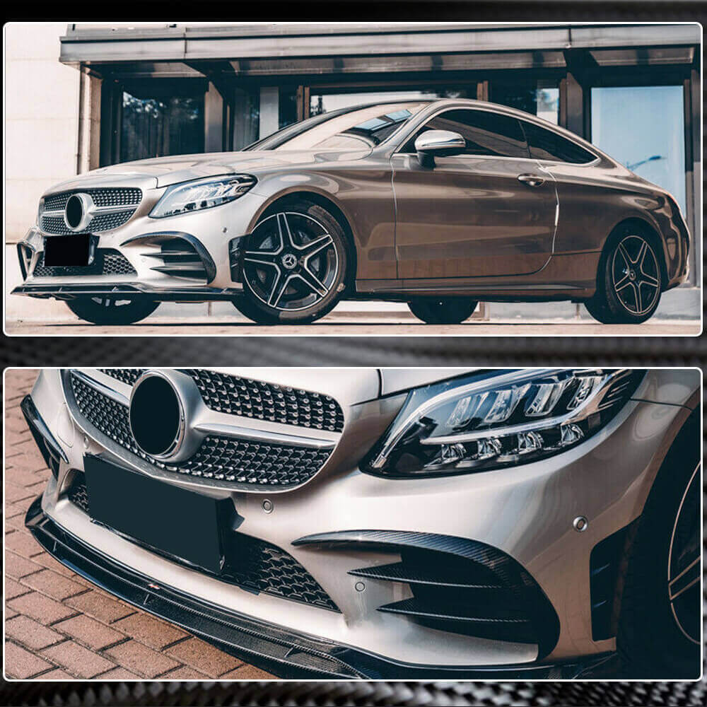 Накладки на передній бампер V1 (для C43 AMG 2019-2021, Карбон) 6