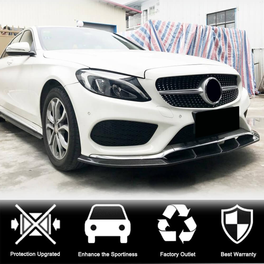 Накладка на передній бампер Lip V3 (для C43 AMG 2015-2019, Карбон) 2