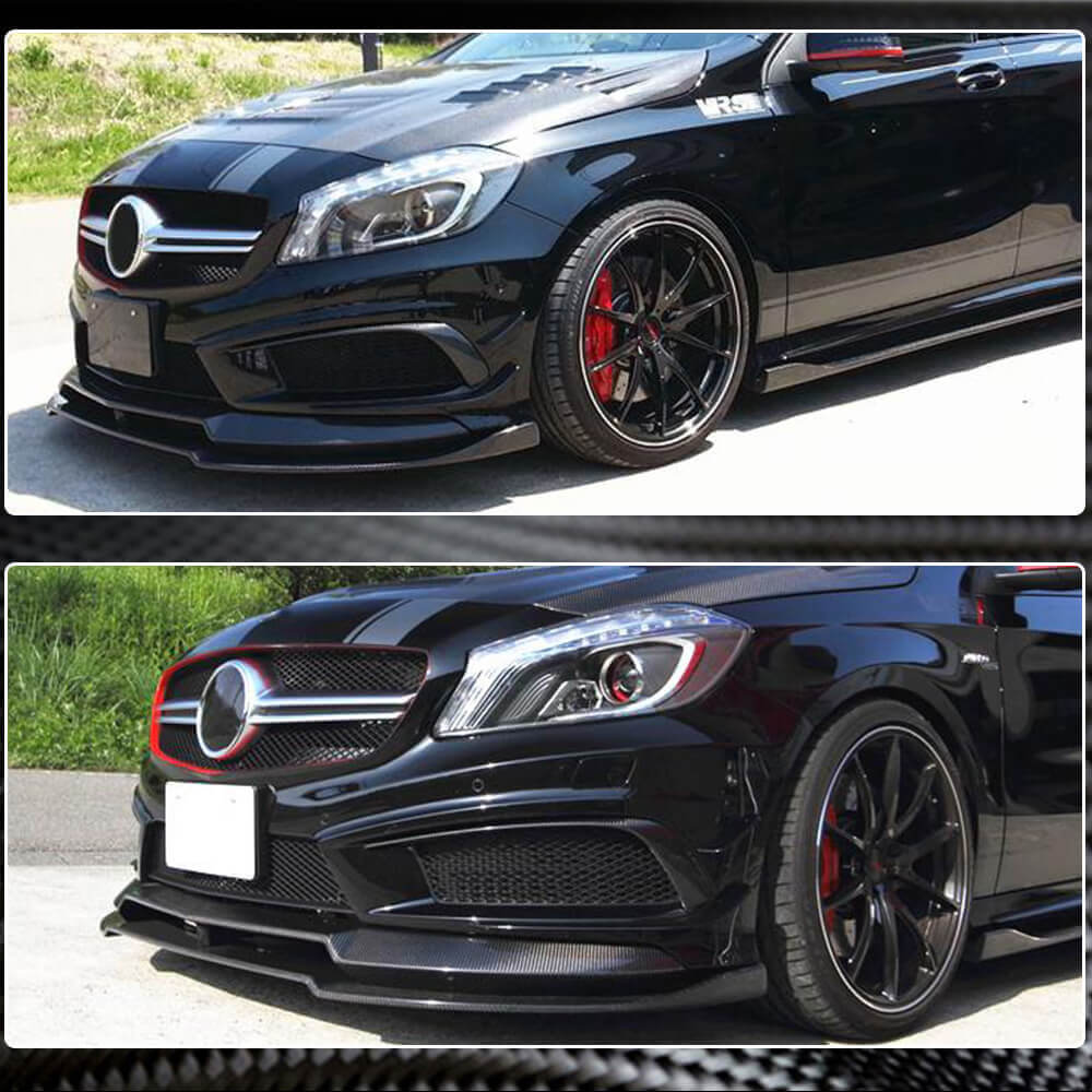 Накладка на передній бампер Lip V2 (для AMG-Line / A45 AMG HB 2013-2015, Карбон) 3