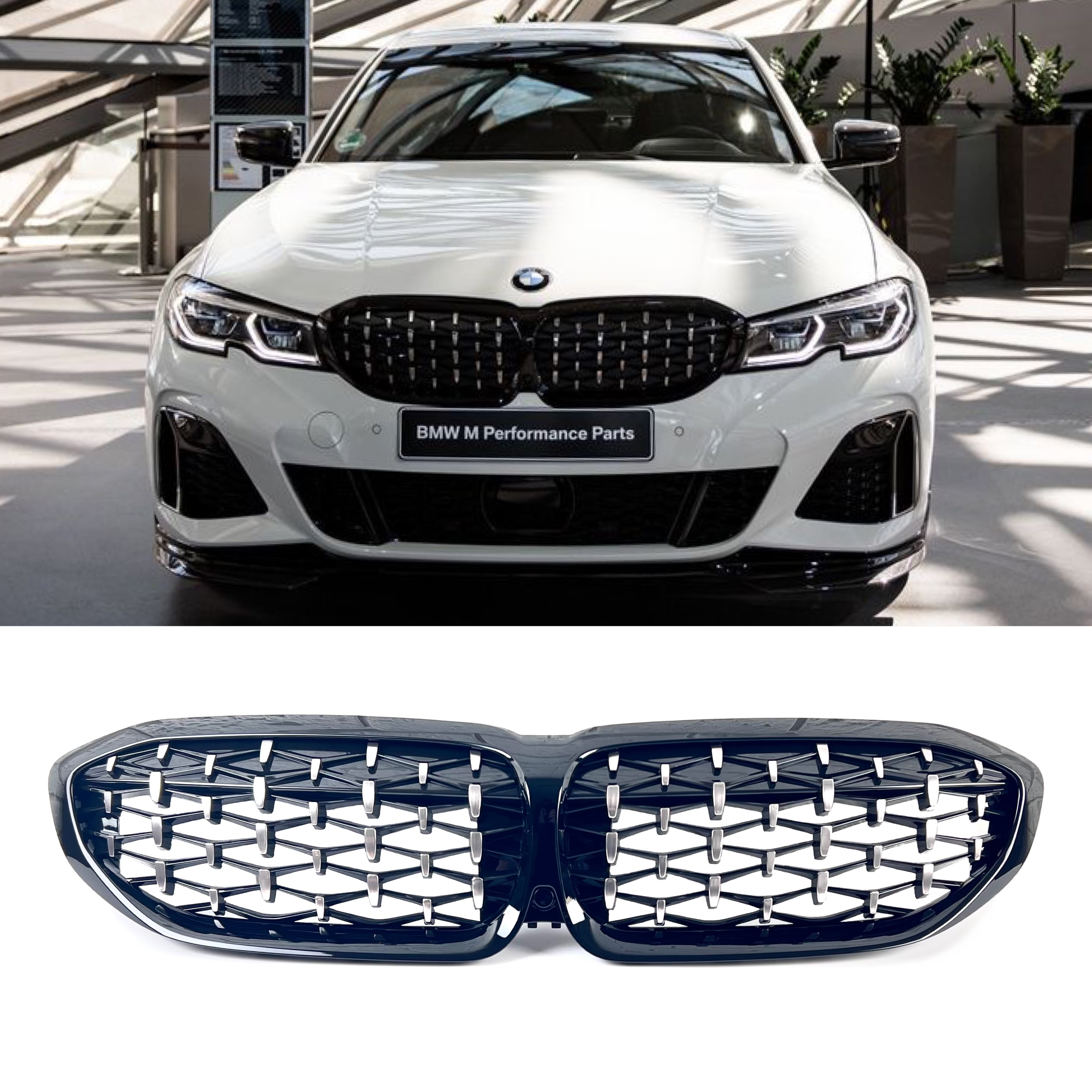 Решітка радіатора Diamond BMW 3 Series G20 G21 2019-2022 чорна з хромом