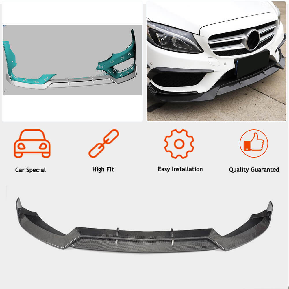 Накладка на передній бампер Lip V2 (для C43 AMG 2015-2019, Карбон) 2
