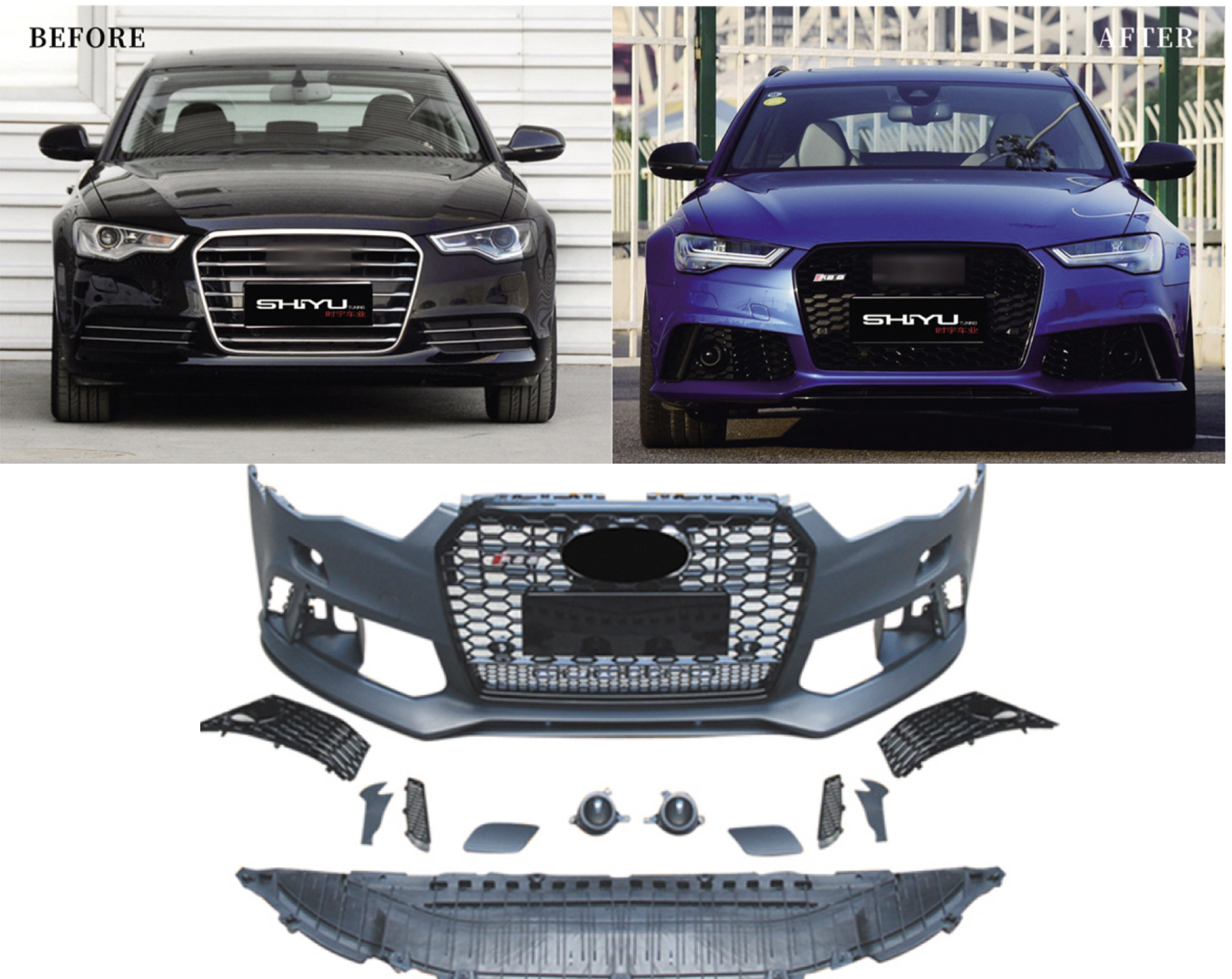Передній бампер з чорною решіткою RS6-Style (2014–2017) 2