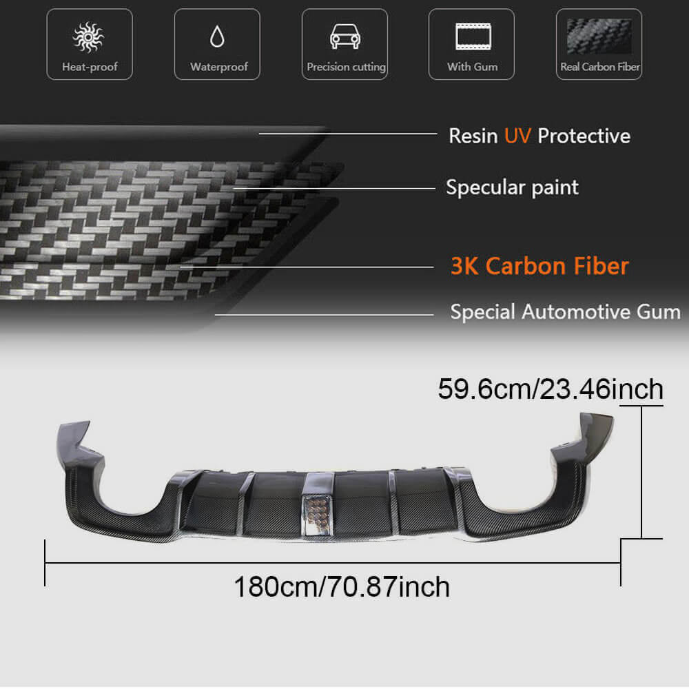 Дифузор заднього бампера З LED стоп-сигналом V2 (для RS3 2017-2019, Карбон) 5