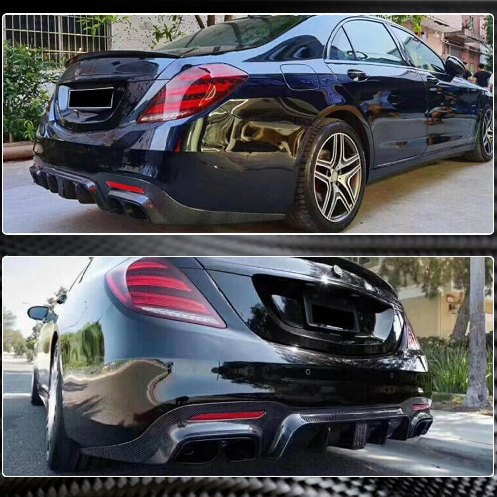 Дифузор заднього бампера з насадками (для S63/S65 AMG 2018-2021, Карбон) 3