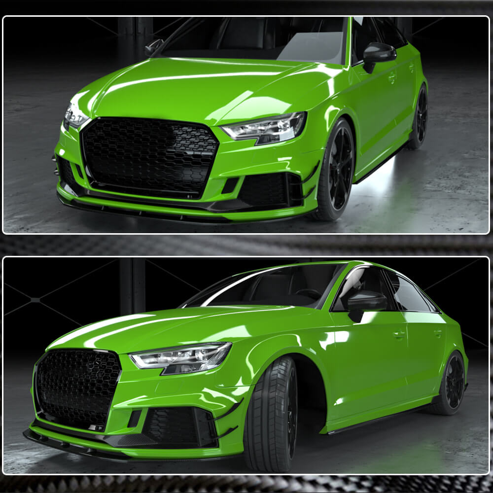 Накладки на передній бампер V1 (для RS3 Sedan 2017-2020, Карбон) 5