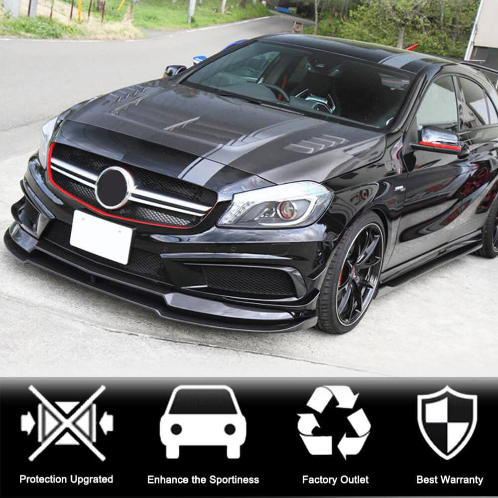 Накладка на передній бампер Lip V2 (для AMG-Line / A45 AMG HB 2013-2015, Карбон) 2